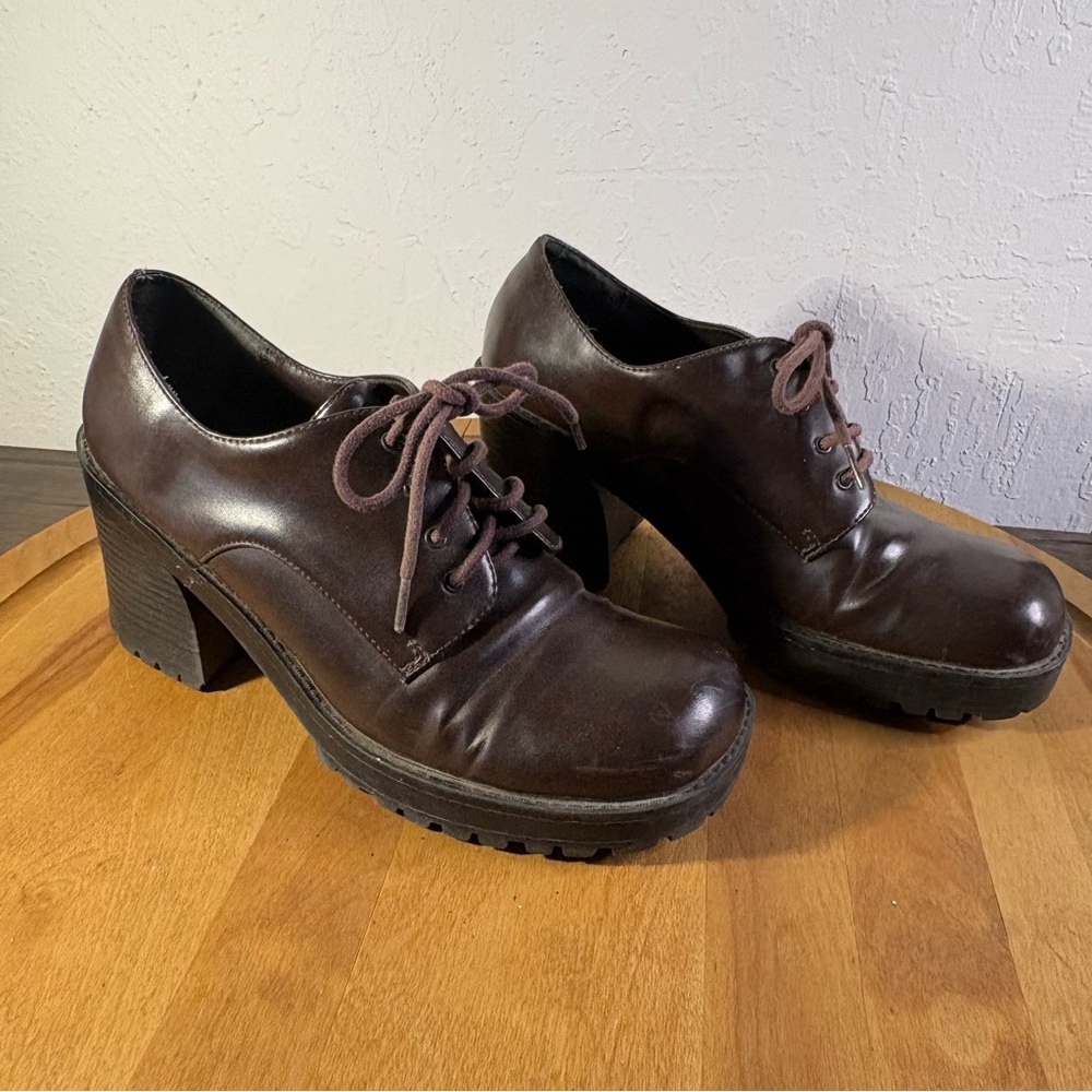 Vintage Y2K 90's Mudd Chunky Platform Lace Up Oxford Brown Shoes Women Sz‎ 9.5M